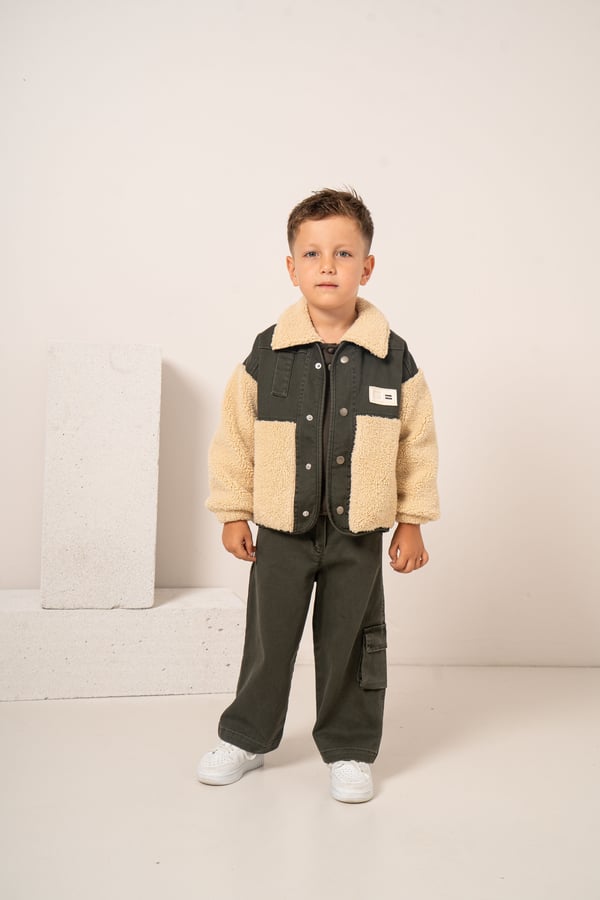 Erkek Bebek & Çocuk Peluşlu Gabardin Ceket Sweat Pantolon 3'lü Takım