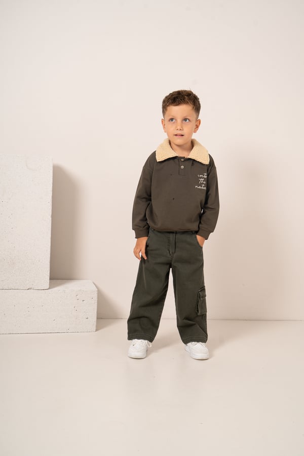 Erkek Bebek & Çocuk Peluşlu Gabardin Ceket Sweat Pantolon 3'lü Takım
