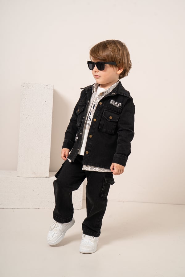 Erkek Bebek & Çocuk Tişört Gömlek Ceket ve Pantolon 4'lü Kombin Takım