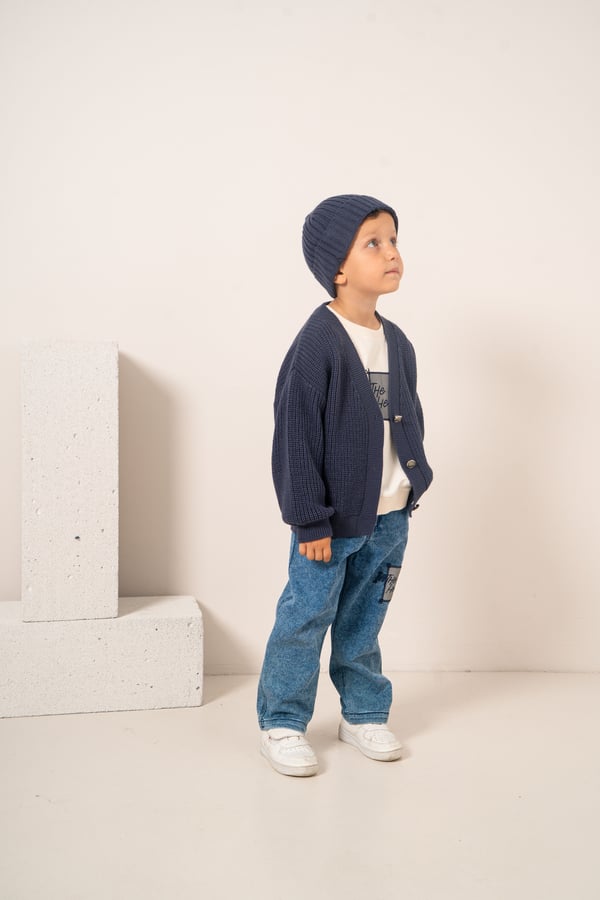 Erkek Bebek & Çocuk Triko Hırkalı Şapkalı Pantolon 4'lü Takım