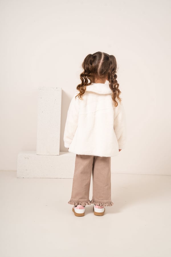 Kız Bebek & Çocuk Peluş Ceket ve Pantolon 3'lü Takım