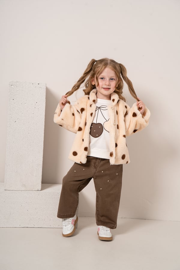 Kız Bebek & Çocuk Peluş Ceketli Pantolonlu 3'lü Takım