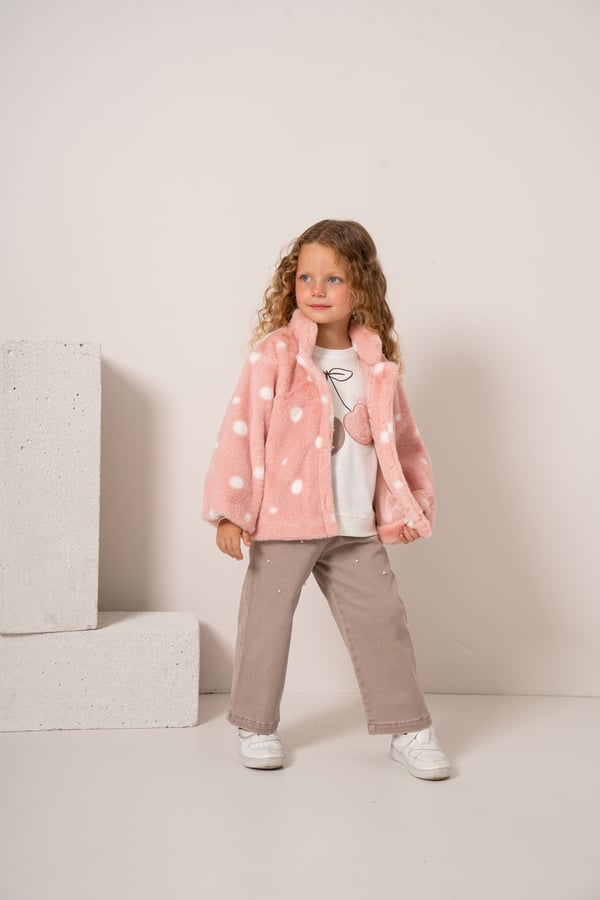 Kız Bebek & Çocuk Peluş Ceketli Pantolonlu 3'lü Takım