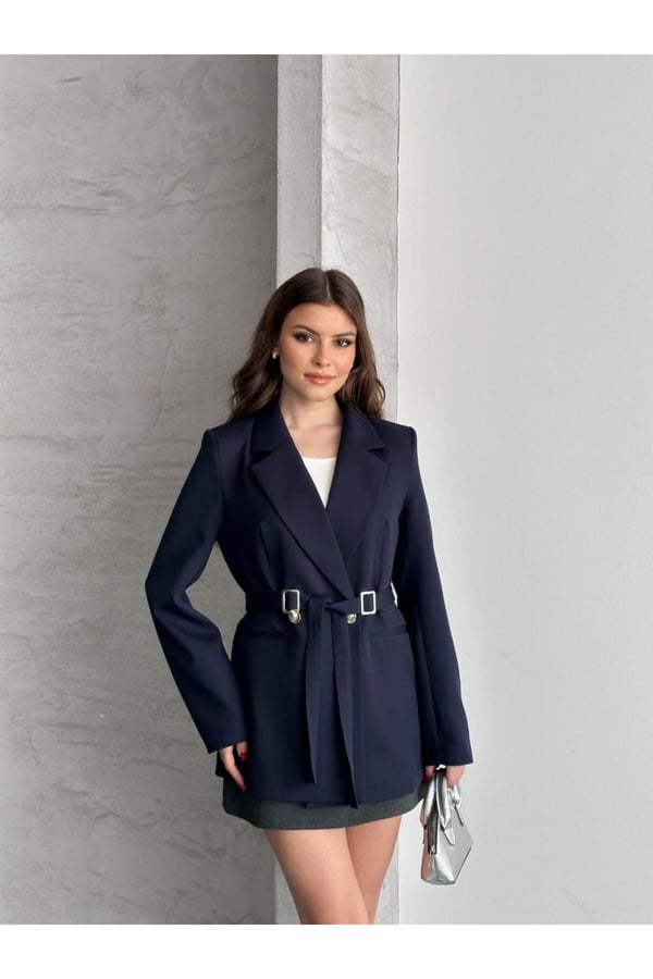 Çift Toka Detaylı Kuşaklı Blazer Ceket