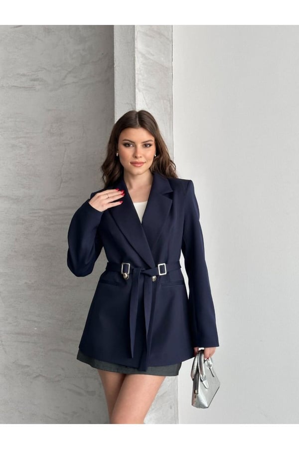 Çift Toka Detaylı Kuşaklı Blazer Ceket