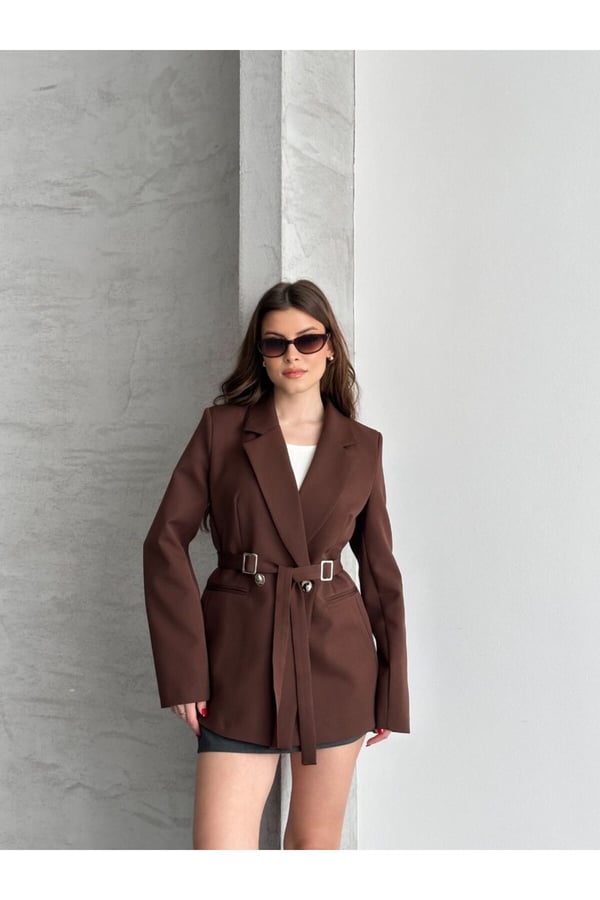 Çift Toka Detaylı Kuşaklı Blazer Ceket