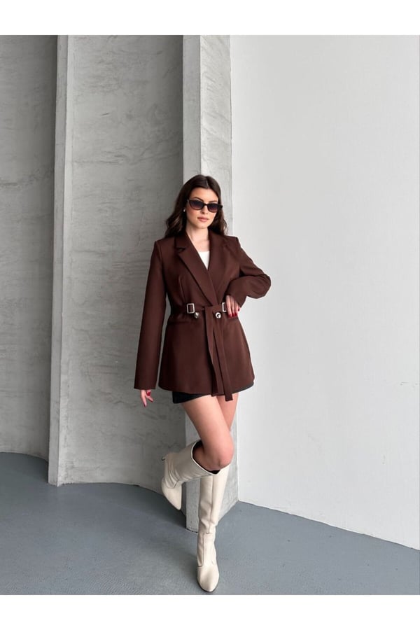 Çift Toka Detaylı Kuşaklı Blazer Ceket