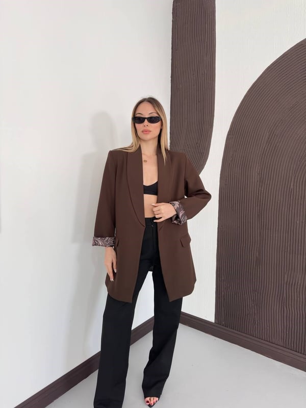Desenli Astarlı Şal Yaka Blazer Ceket