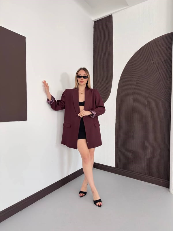 Desenli Astarlı Şal Yaka Blazer Ceket