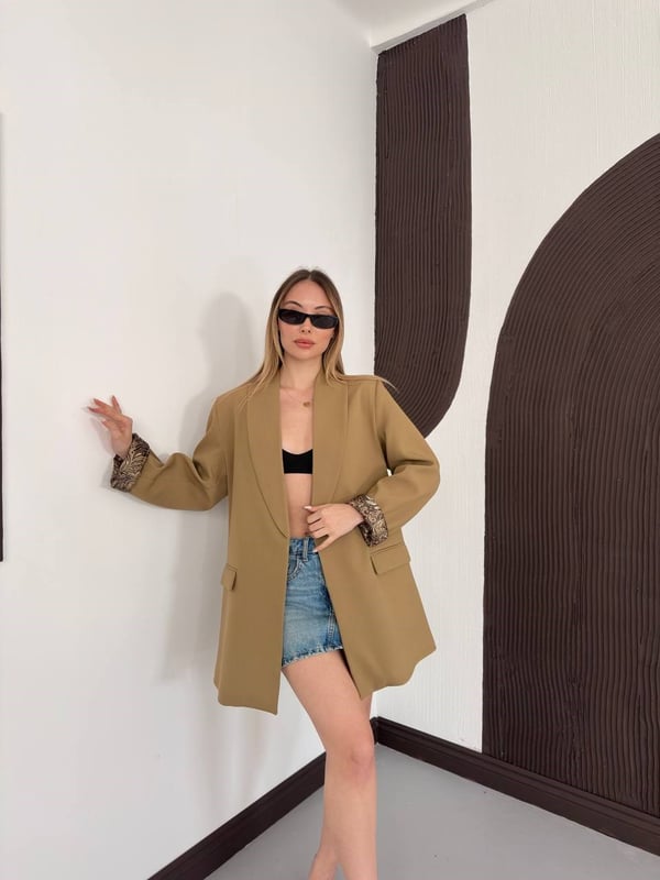 Desenli Astarlı Şal Yaka Blazer Ceket