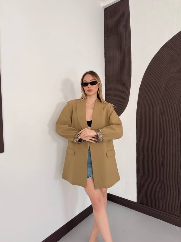 Desenli Astarlı Şal Yaka Blazer Ceket