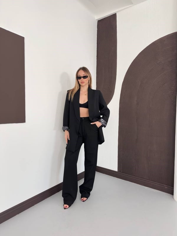 Desenli Astarlı Şal Yaka Blazer Ceket