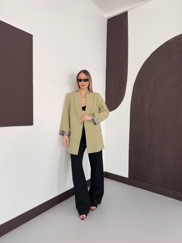 Desenli Astarlı Şal Yaka Blazer Ceket