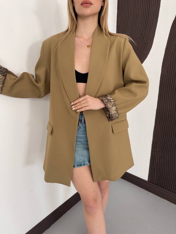 Desenli Astarlı Şal Yaka Blazer Ceket