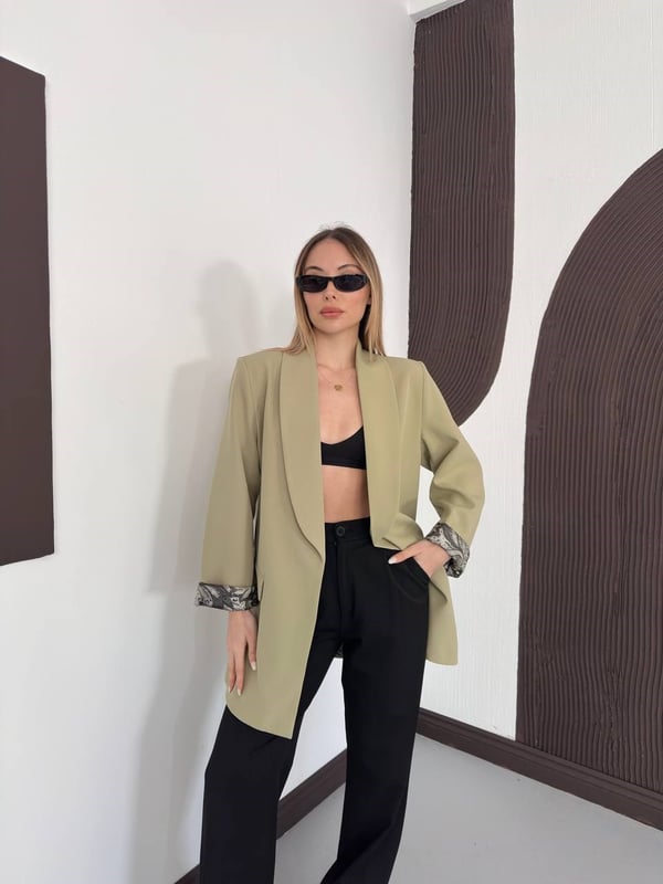 Desenli Astarlı Şal Yaka Blazer Ceket