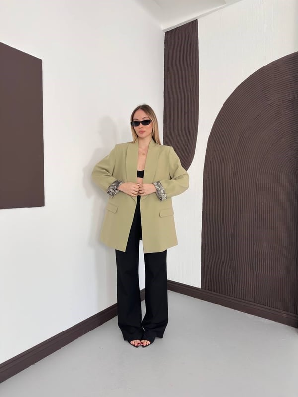 Desenli Astarlı Şal Yaka Blazer Ceket