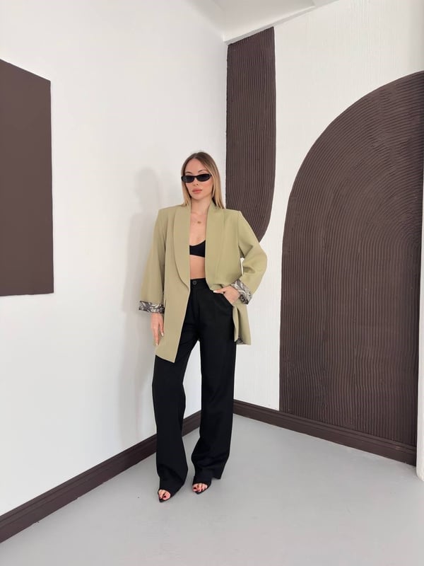 Desenli Astarlı Şal Yaka Blazer Ceket