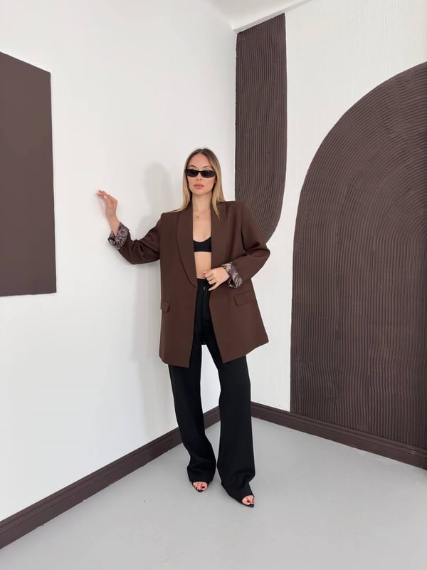 Desenli Astarlı Şal Yaka Blazer Ceket