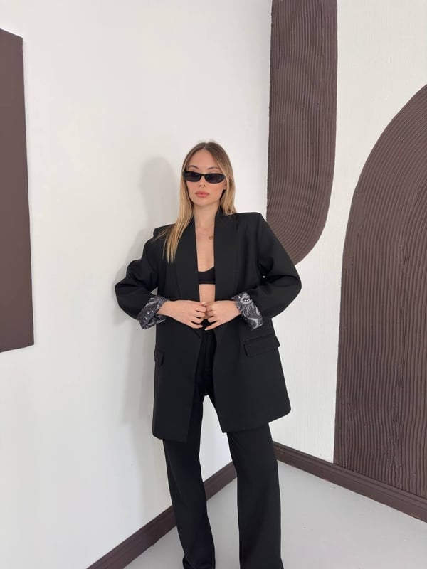 Desenli Astarlı Şal Yaka Blazer Ceket