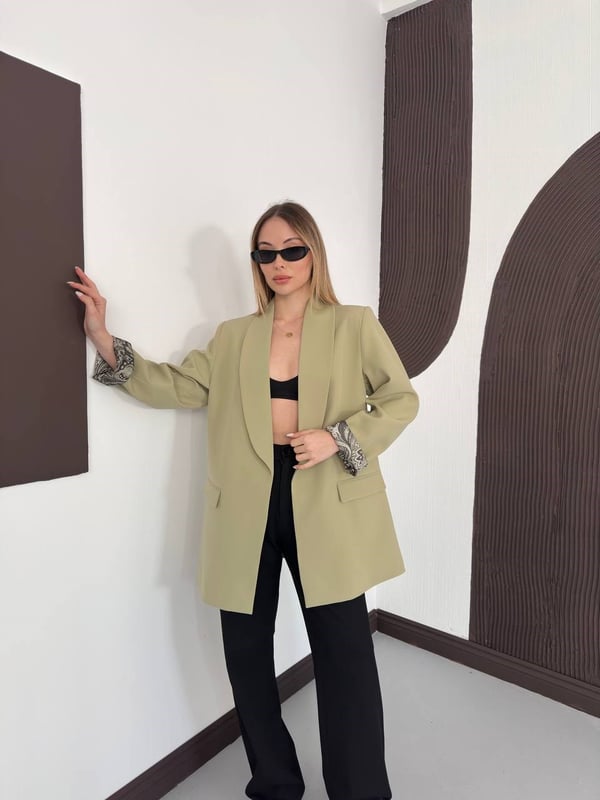 Desenli Astarlı Şal Yaka Blazer Ceket