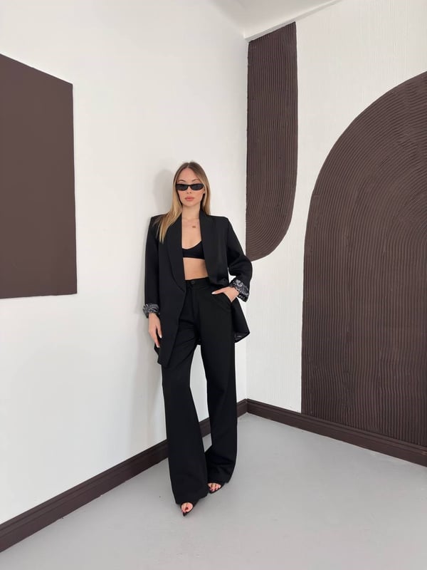Desenli Astarlı Şal Yaka Blazer Ceket