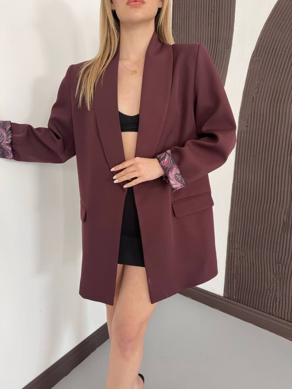 Desenli Astarlı Şal Yaka Blazer Ceket