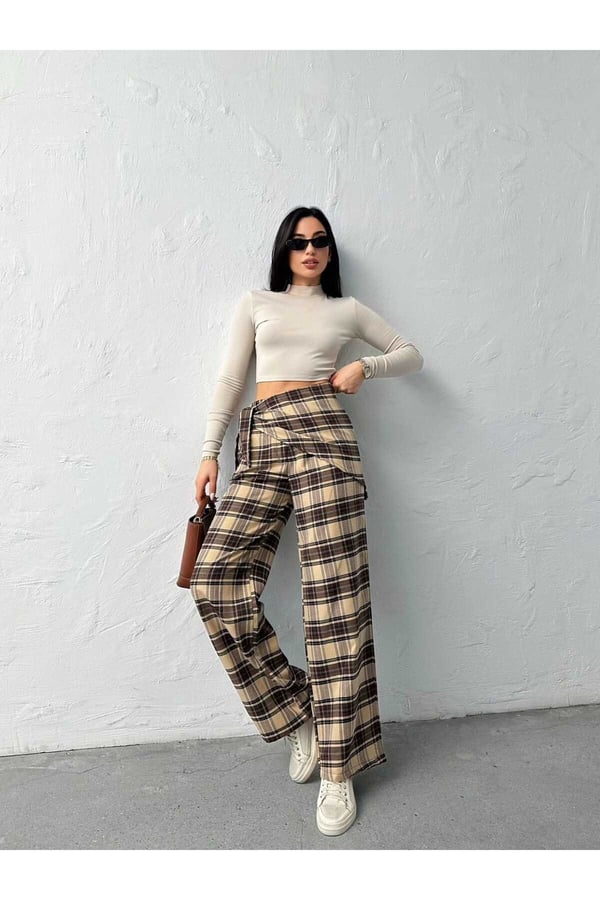 Fular Detaylı BK Model Ekose Pantolon