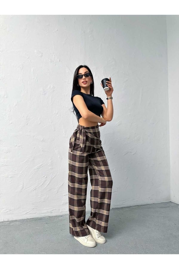 Fular Detaylı BK Model Ekose Pantolon