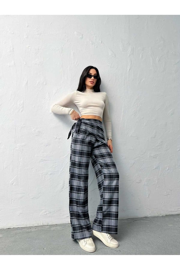 Fular Detaylı BK Model Ekose Pantolon