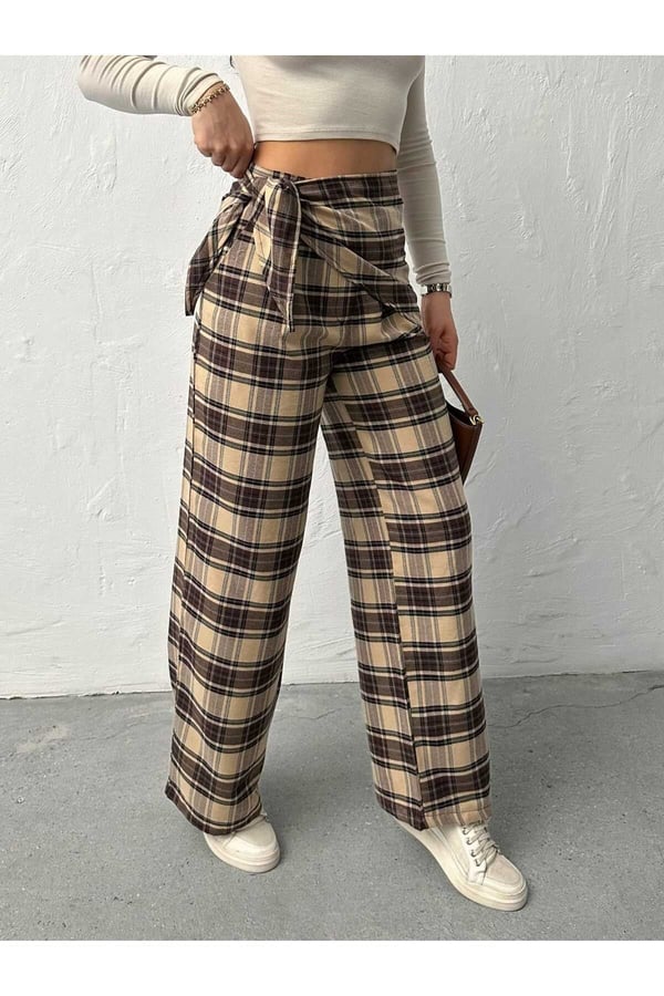 Fular Detaylı BK Model Ekose Pantolon