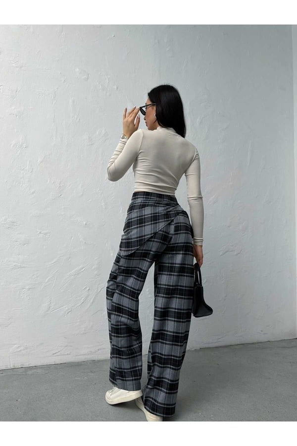 Fular Detaylı BK Model Ekose Pantolon