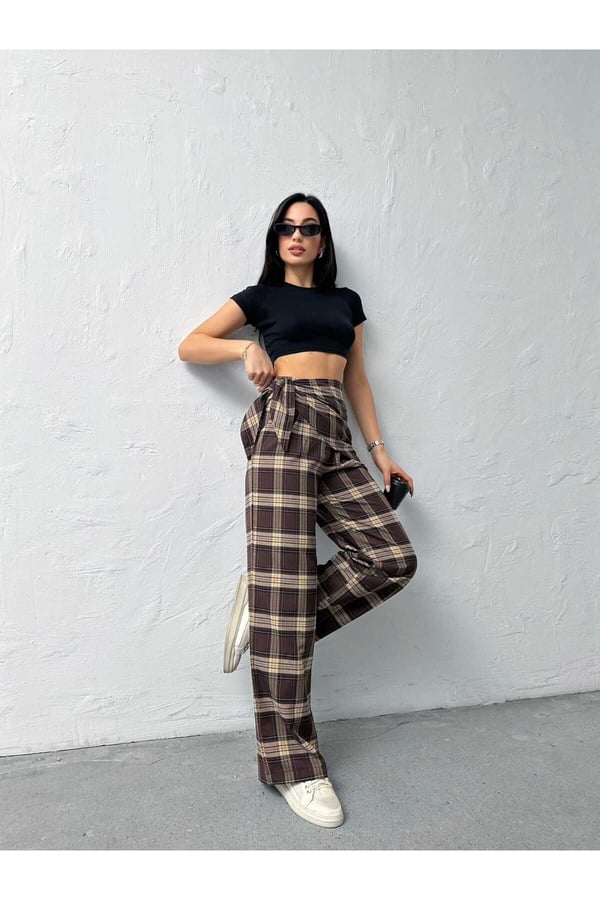 Fular Detaylı BK Model Ekose Pantolon