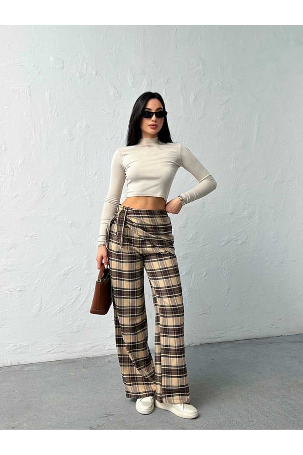 Fular Detaylı BK Model Ekose Pantolon