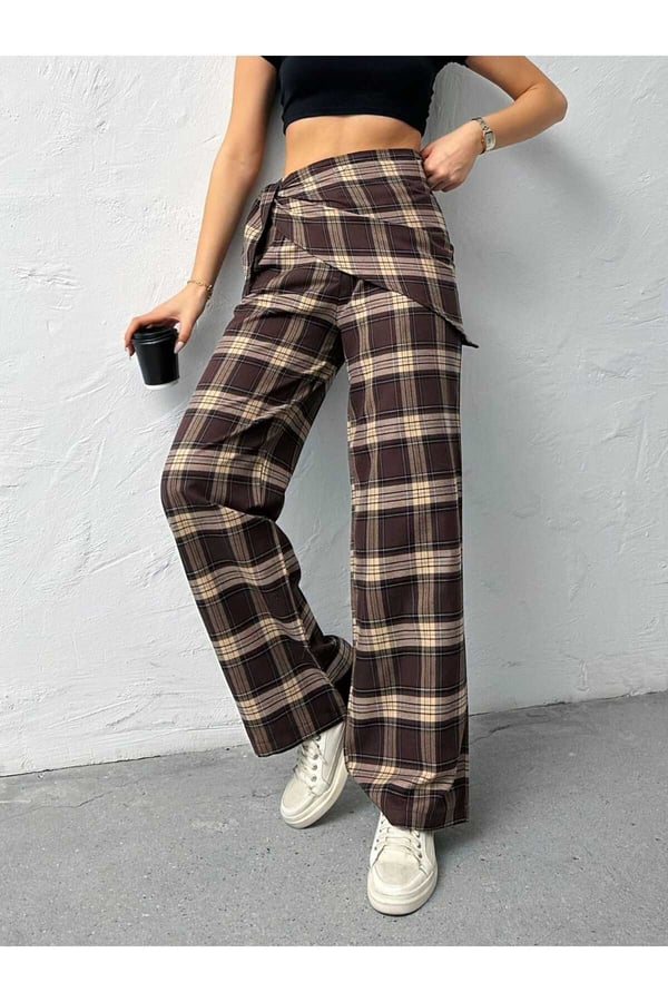 Fular Detaylı BK Model Ekose Pantolon