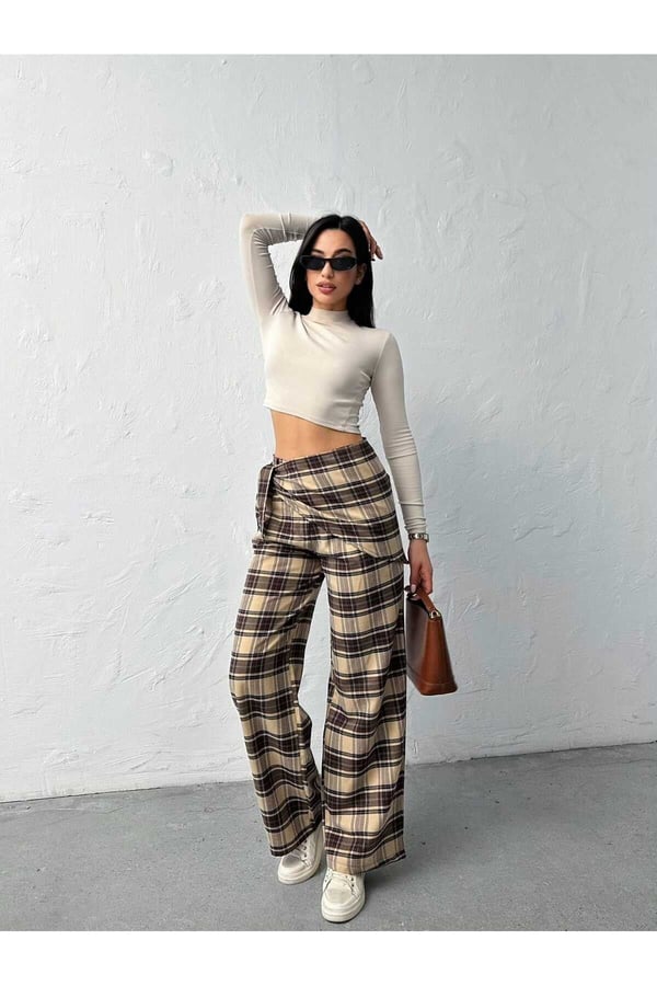 Fular Detaylı BK Model Ekose Pantolon