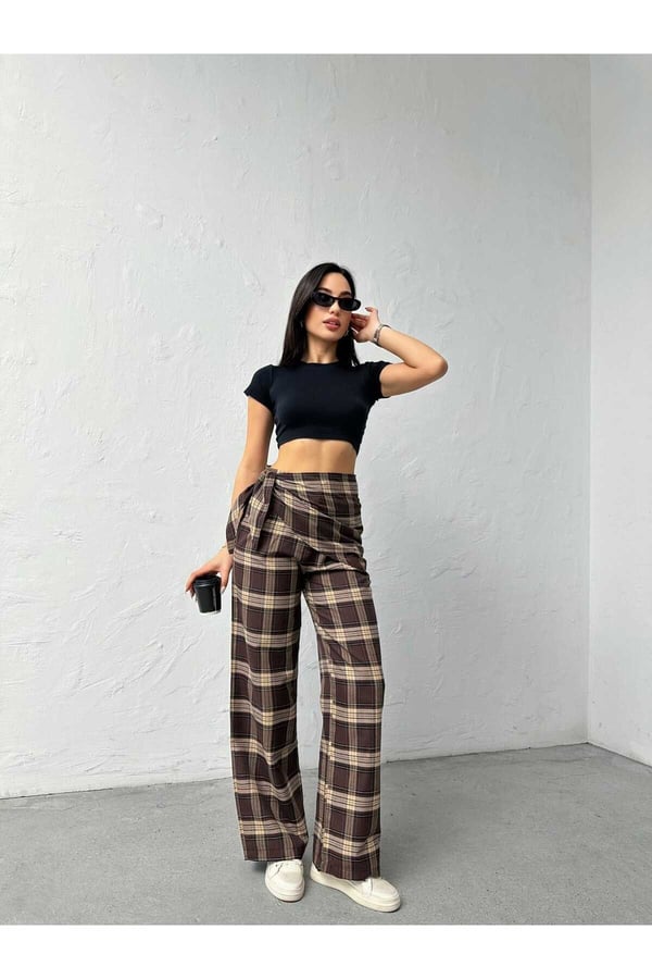 Fular Detaylı BK Model Ekose Pantolon