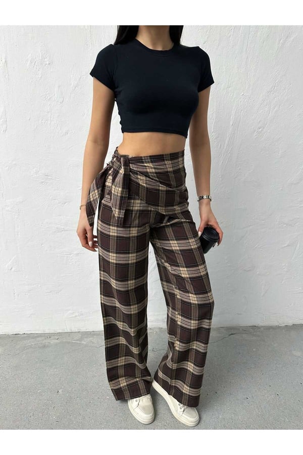 Fular Detaylı BK Model Ekose Pantolon