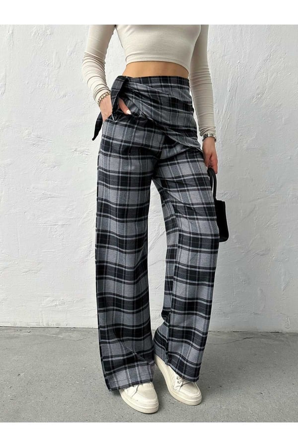 Fular Detaylı BK Model Ekose Pantolon