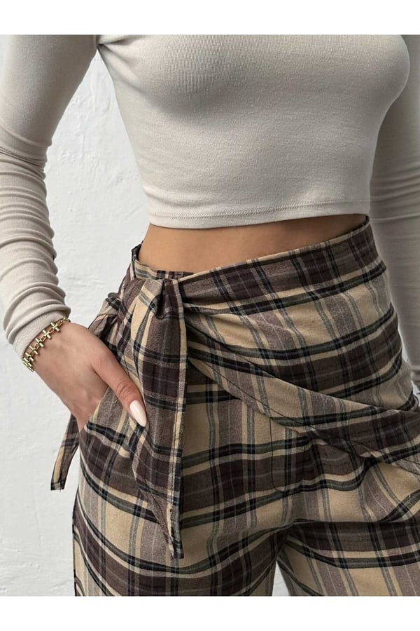 Fular Detaylı BK Model Ekose Pantolon