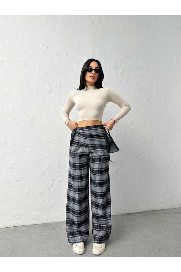 Fular Detaylı BK Model Ekose Pantolon
