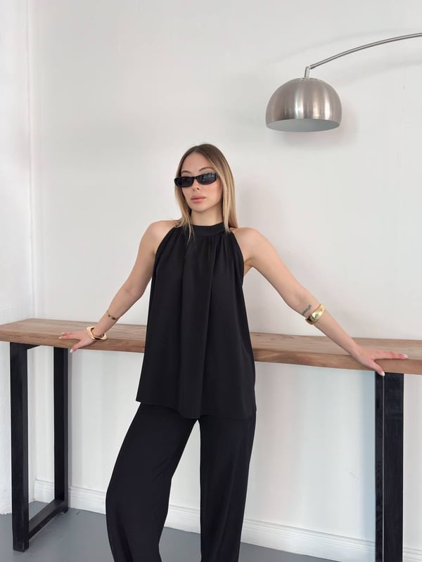 Halter Yaka Bluzlu Takım