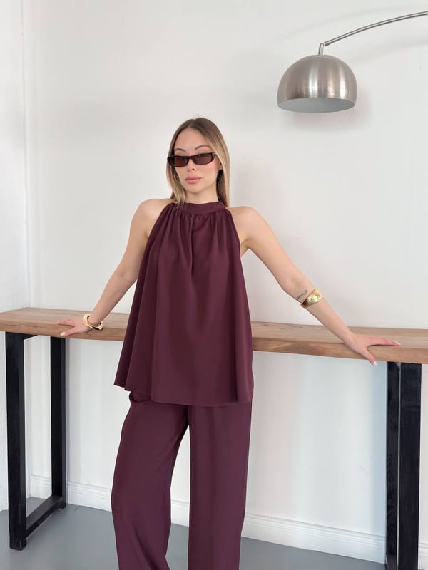 Halter Yaka Bluzlu Takım