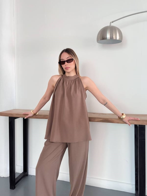 Halter Yaka Bluzlu Takım