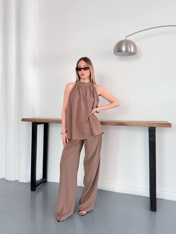 Halter Yaka Bluzlu Takım