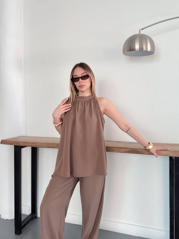Halter Yaka Bluzlu Takım