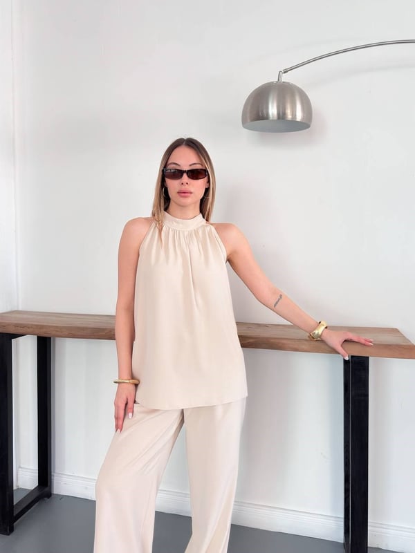 Halter Yaka Bluzlu Takım