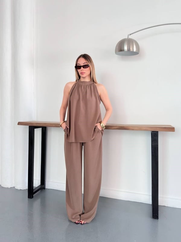 Halter Yaka Bluzlu Takım