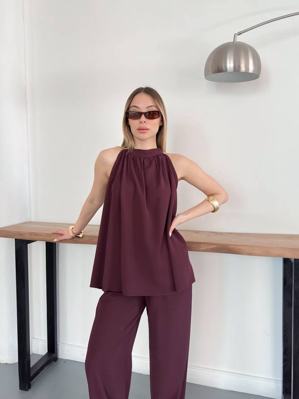 Halter Yaka Bluzlu Takım