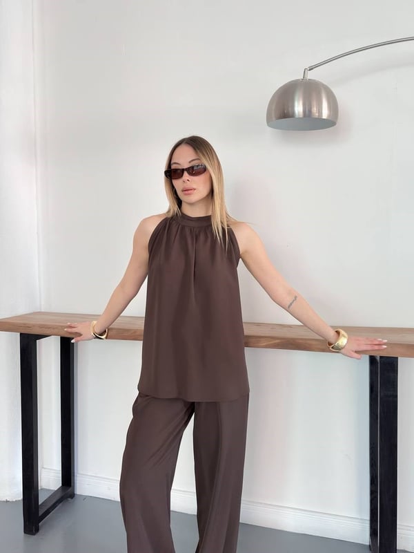 Halter Yaka Bluzlu Takım