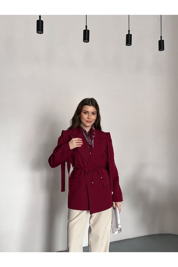 İp Bağlamalı Omuz Kuşak Tasarımlı Blazer Ceket
